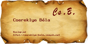 Csereklye Béla névjegykártya